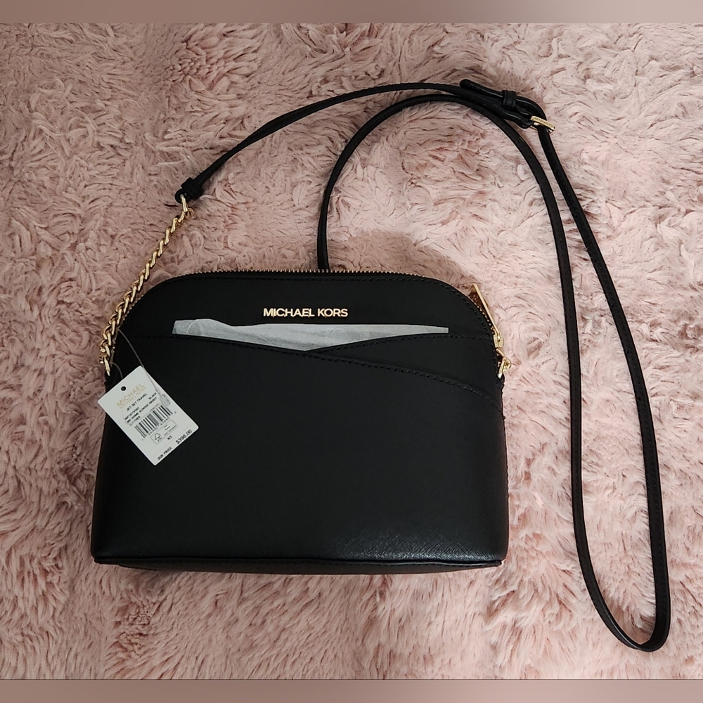 Michael Kors Leather Medium Dome Black Crossbody Bag, Authentic, New